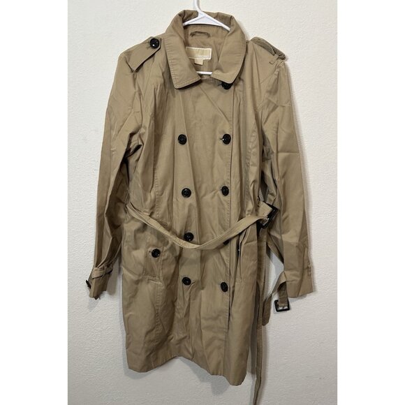 Michael Kors Tan Hooded Belted Trench Coat Size Large - Picture 1 of 7